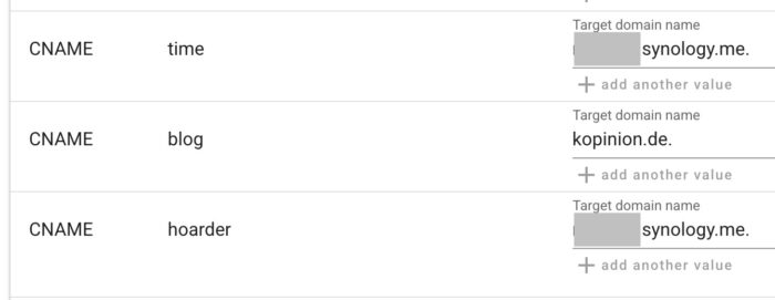 Einige CNAME DNS-Records für Subdomains