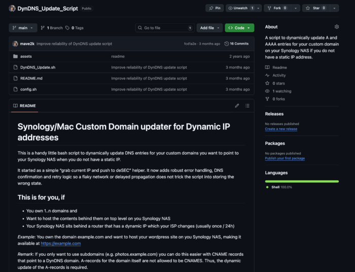 GitHub Page des Scripts für dynamisches DNS Update.